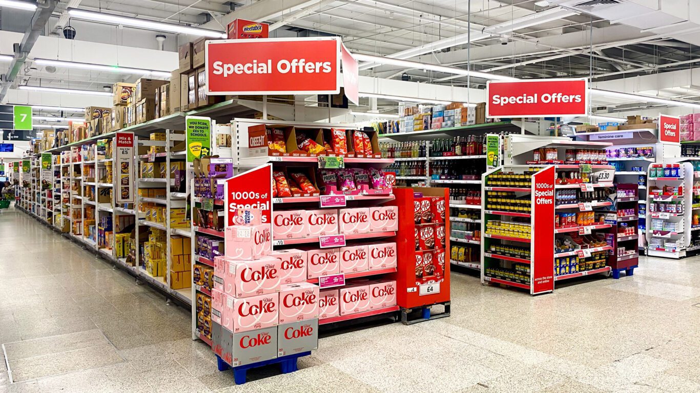Promotional end bay in supermarket